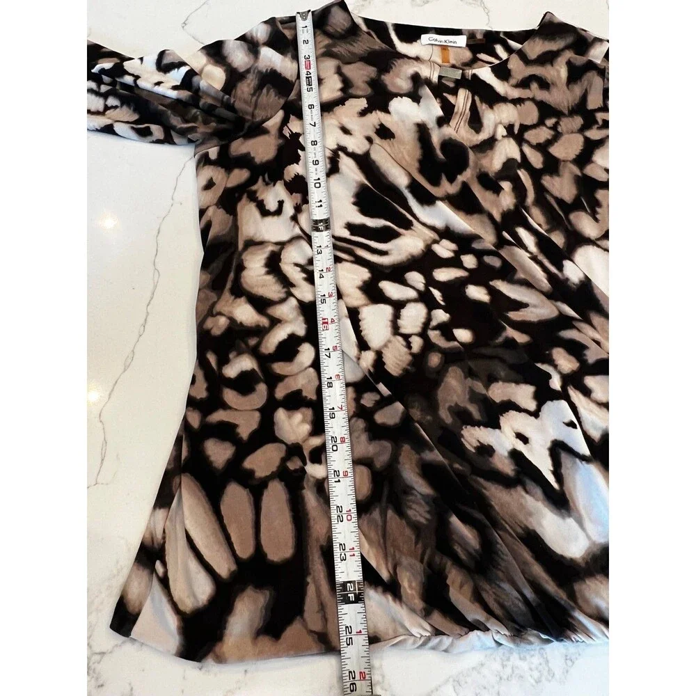 Calvin Klein Women's Abstract Animal Print Wrap Top with 3/4 Sleeves - Picture 14 of 14